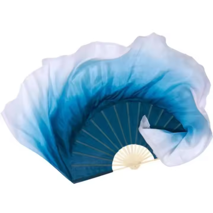 Abanico de danza clásica china creativa, abanico tradicional teñido a mano, tinta degradada de doble cara, abanico plegable azul para adultos - 1