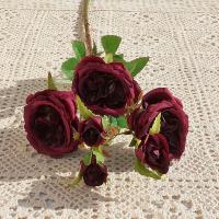 Ramo de rosas artificiales de 6 cabezas, flores de rosas de seda exquisitas de plástico, flores falsas realistas que no se decoloran, decoración del jardín del hogar - details 9