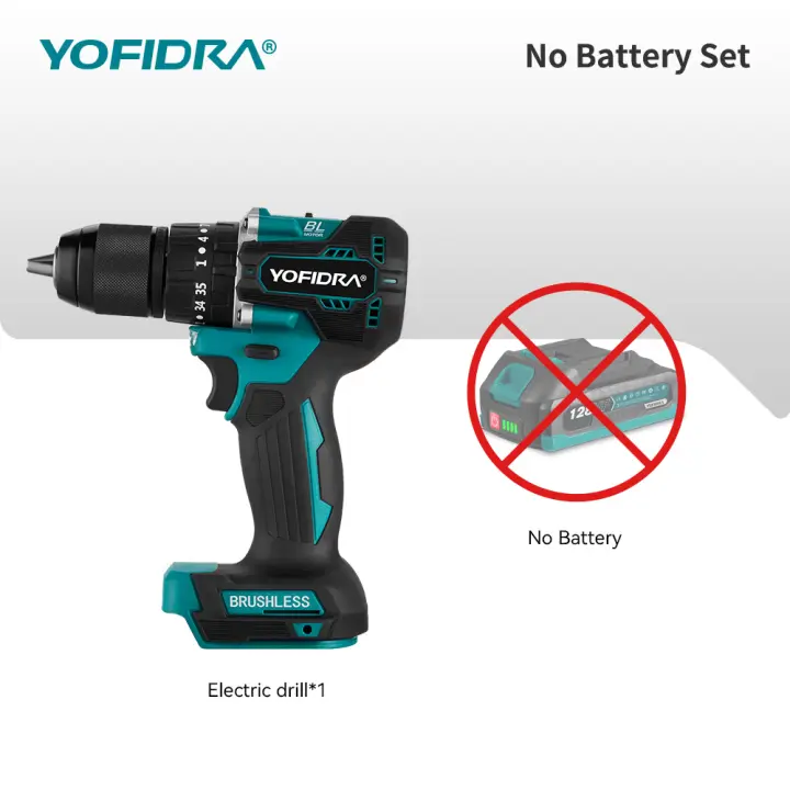 YOFIDRA-taladro de impacto eléctrico sin escobillas, herramienta de destornillador eléctrico eficiente inalámbrico para batería Makita de 18V-21V, 13mm, 35 + 3 Torques - 1