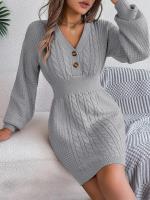 Elegante Vestido de Punto para Mujer Color Sólido, Cuello V, Moda Y2K 2025 - details 22