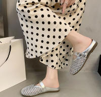 Verano nuevas zapatillas perezosas transpirables tejidas de un pedal zapatillas de cabeza de bolso de fondo plano cómodo de suela suave para mujer. - details 24