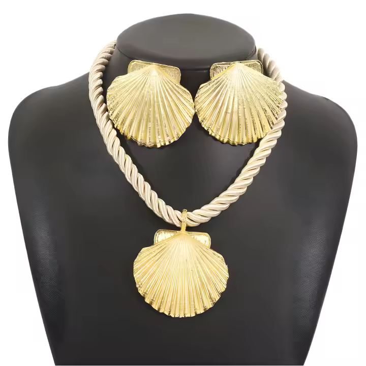 Conjunto de pendientes de collar con colgante de amor de concha de aleación personalizada, joyería de estilo oceánico de verano - 1