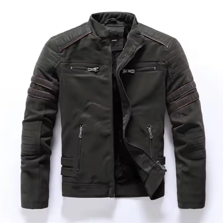 Chaqueta de hombre lavada de motocicleta nueva con terciopelo empalmado, chaqueta ajustada de moda para bicicleta. - 1