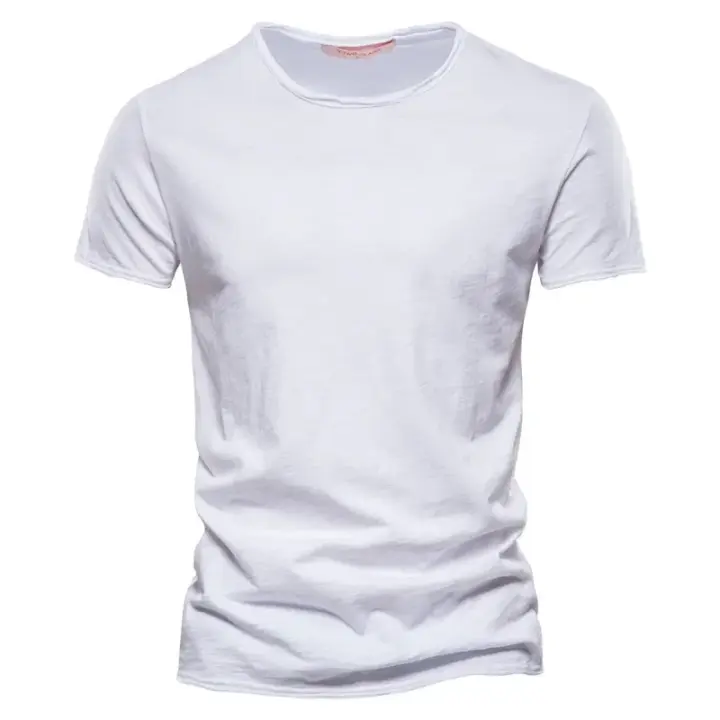 Camiseta de Color sólido de alta calidad para hombre, camisetas informales con cuello redondo, novedad de verano, Camiseta clásica 100% de algodón para hombre - 1