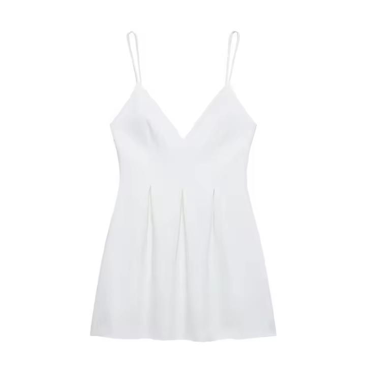 TRAFZA mujeres verano High Street sólido sin mangas Mini vestido ancho Swing decoración cremallera mujeres moda cuello pico Sling vestidos - 1