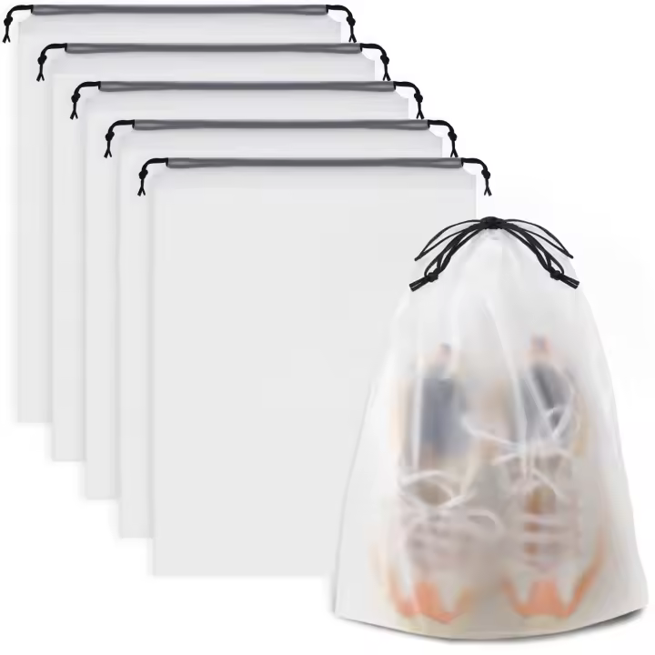 Bolsas transparentes para zapatos de viaje, 5 piezas, 15,7 "x 11,8", con cordón, para embalaje, impermeables, a prueba de polvo, portátiles, para hombre y mujer - 1