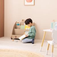 Librería Infantil de Madera Biblioteca Montessori para Niños con 3 Compartimentos para Libros y Juguetes Estantería con Ruedas Diseño de Oso - details 1