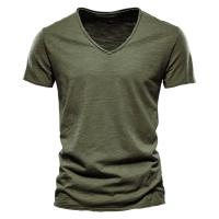 Camiseta de algodón para hombre, camisetas sólidas ajustadas con diseño de moda con cuello en V, camisetas para hombre, camisetas de manga corta para hombre - details 10