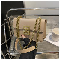 Bolso bandolera de piel sintética con correa de cadena para mujer, bolso de hombro con solapa de color sólido simple y combinable con diseño de hebilla, bolso de hombro moderno para regalos diarios de novia, bolsos de diseñador - details 1