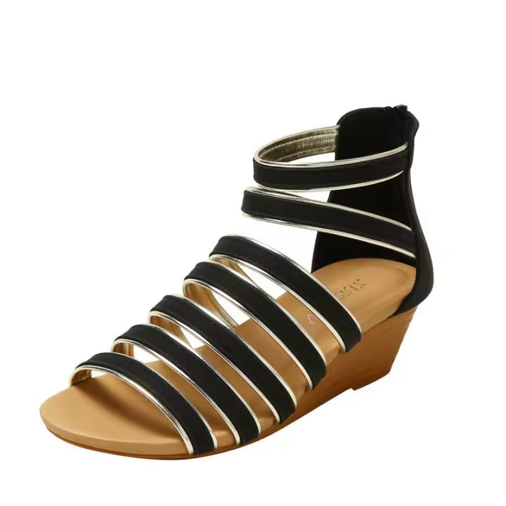 Sandalia zapatos jaula de cerdo tacón inclinado Casual 2025 nuevo cinturón fino sandalias huecas de moda para mujer - 1