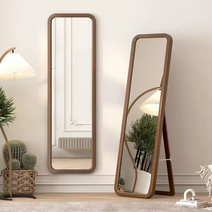 160 x 46 cm Espejo de Pared Grande, Espejo de Cuerpo Entero Marco de Madera, Espejo Pared Madera Rectangular, Moderno Espejo pie Pare Dormitorio Vestuario, Madera - 1