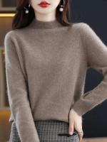 100% suéter de cachemira de lana merina, suéter tejido para mujer, jerséis de manga larga con cuello alto, ropa de otoño e invierno, Jersey cálido, Tops - details 21