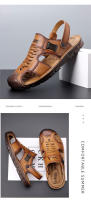 Sandalias zapatos de playa de piel de vaca de primera capa de verano para hombres, suelas suaves de piel de vaca de cuero genuino, conduciendo afuera, las zapatillas geniales Baotou Dad son populares - details 11