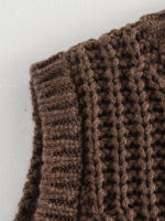 TRAFZA-suéter sin mangas con cuello redondo para mujer, cárdigans holgados e informales de una sola botonadura, color liso, a la moda, otoño, 2024 - details 4