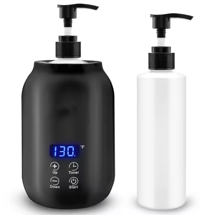 Botella calentadora de aceite de masaje, calentador Digital de loción eléctrica profesional para SPA, calentador de aceite automático, crema de loción de aceite calentada para salón, barberías, hogar, con dos dispensadores de botellas de aceite - 1