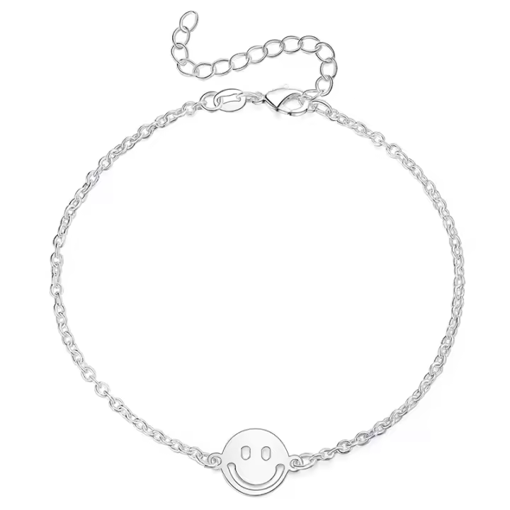 Pulsera de plata de ley 925 con cara sonriente, abalorio redondo de 20cm, joyería - 1