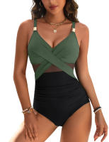 Traje de baño 2025 nuevo, moda femenina sexy, traje de baño de una pieza, traje de baño de malla de color sólido, bikini. - details 2