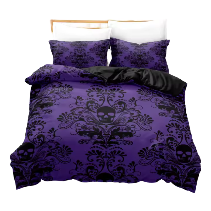 Juego de Ropa de Cama de Calavera Colorida Funda de Edredón, Funda de Almohada, Funda de Cama de Poliéster para Tamaño Rey y Reina - 1