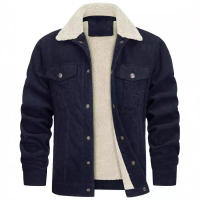 Chaqueta de pana forrada de Sherpa para hombre, chaquetas de camionero, cuello vuelto de algodón, abrigo informal cálido, invierno - details 7