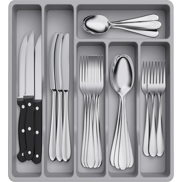Silverware Drawer Organizer Tray, Plastic Cutlery Storage Flatware and Utensil Holder Divider for Spoons Forks Knives