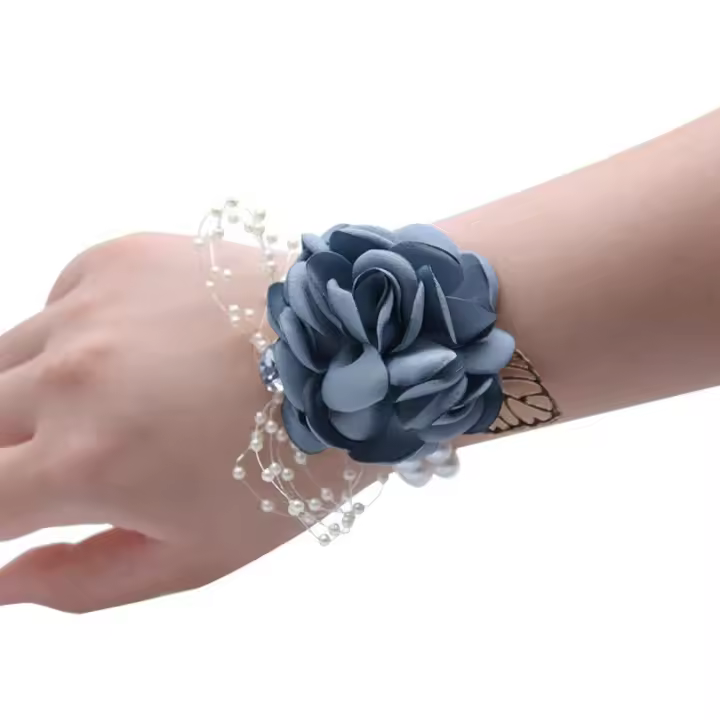 Flores de muñeca hechas a mano, accesorios de novia de satén de seda, ramo de dama de honor, flor de mano de cristal perla, 2025 - 1
