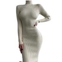Elegante Vestido Bodycon de Moda Otoñal de Cuello Alto Manga Larga Color Sólido - details 20