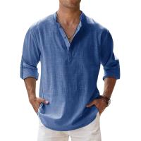 Nuevas camisas de lino y algodón para hombres, camisas casuales, camisas ligeras de manga larga Beach, camisetas hawaianas para hombres. - details 2