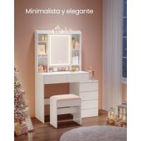 Brillo Ajustable, Mesa de Maquillaje con Espejo, Compartimentos Abiertos, Estantes Ajustables, Estación - details 3