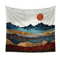 Tapiz para decoración de pared con bosque, árbol, montañas y puesta de sol, paisaje decorativo para el dormitorio - details 0