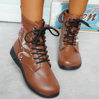 Estampado alto bordado para mujer, punta redonda de gran tamaño, punta plana corta con cordones, - details 0