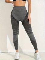 Protectores de piernas deportivos de secado rápido y estiramiento alto, pantalones de yoga sin costuras con cintura alta y levantamiento de cadera - details 10