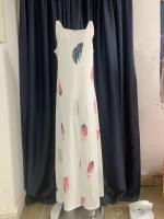 Vestido Largo De Corte Ancho Con Estampado De Plumas Y Cuello En V Sin Mangas Para Mujer Vestido Elegante Para El Escritorio Estilo Verano - details 4