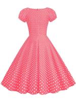 Elegant vintage dot print women summer puff short sleeve v neck casual a-line midi party dress - details 18