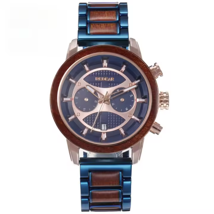 Reloj Deportivo Multifunción de Madera y Metal - Diseño Nórdico 2025, Cronógrafo, Calendario, Resistente al Agua 30M - Regalo Premium para Hombre y Mujer - 1