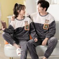 Conjunto de pijama de felpa de franela cálida para hombre y mujer, ropa de dormir de manga larga con cuello redondo, dibujos animados dulces, 32 estilos, Invierno - details 18