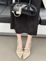 Sandalias Platas de Tacón Alto para Mujer Punta Afilada Francesa Diseño de Bolsa de lazo Viento de Cabeza Moda de Alta Noche - details 37