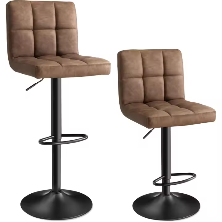 Taburete de Bar Juego de 2 Regulable en Altura, Sillas de Cocina Giratorias en 360° con Resalto y Reposapiés, Acero Cromado, Blanco LJB64W - 1