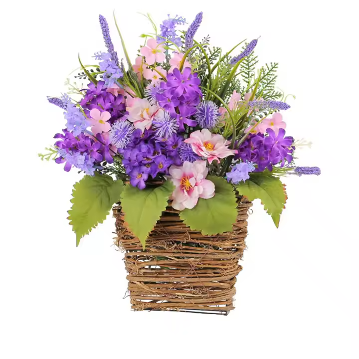 Verde - Guirnalda de Cesta de Suspensión de Puerta de Hortensia - Flores Salvajes - Colgante de Puerta - 1