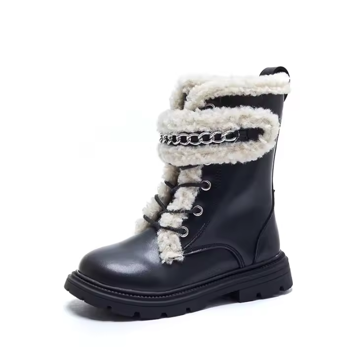 Botas de plataforma de nieve para niños y niñas de PU, suaves, retro, cálidas, elegantes, de algodón, a la moda, otoño e invierno - 1