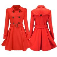 Abrigo de lana con hebilla de cinturón para mujer, abrigo ajustado con borde de volantes, talla europea, otoño e invierno, nuevo - details 14