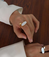 Anillo de Acero Inoxidable con Diseño de Concha Geométrica de Plata-Oro-Maple Leaf - details 7