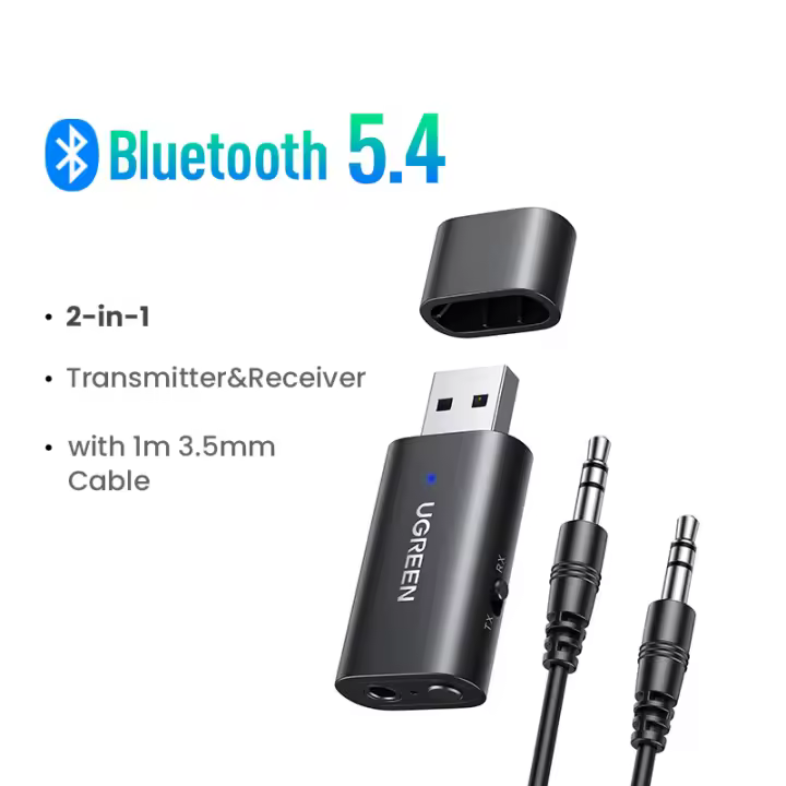 Adaptador USB Bluetooth 5.4 UGREEN Receptor y Transmisor 2 en 1 con Cable de Audio de 3.5mm para TV, PC, Amplificador, Coche, Auriculares Accesorios de Electrónica - 1
