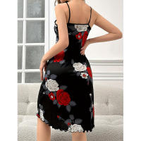 2025 nuevo camisón de verano para mujer rosa impresión digital elegancia casual vestido de tirantes medio y largo - details 2