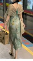 Ropa de mujer de nuevo estilo, cheongsam impoved, estilo chino joven, pintura al óleo de gils, camisola larga, vestido fino, - details 5