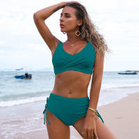 Bikini push-up para mujer, traje de baño sexy de color sólido, traje de baño con costillas laterales, ropa de playa estampada - details 18