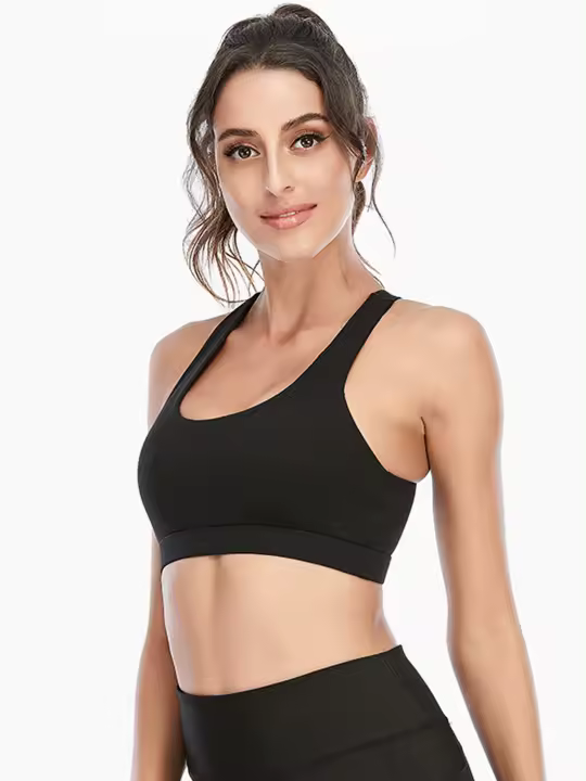 Tops cortos cruzados para mujer, camisa deportiva de Yoga de manga corta negra - 1
