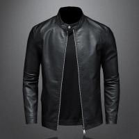 Chaqueta de Cuero de Moda para Hombres Cuello Alto, Ajuste Delgado, Cuero PU para Primavera Otoño - details 0