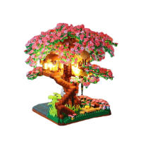 Mini Sakura Tree House con luces, bloques de construcción, flor de cerezo, estación de tren, ciudad, vista de la calle, ladrillos, juguetes para niños, regalo de Navidad para niñas - details 2