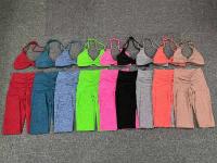 Conjunto de yoga sin costuras para mujer, pantalones de chándal de cintura alta con bolsillos para levantar la cadera, tres sujetadores sin espalda, Body de entrenamiento de gimnasia - details 15