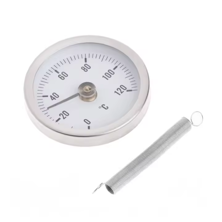 Termómetro Bimetálico de Acero Inoxidable 63mm Dial, Abrazadera de Tornillo, Tubo de Resorte, Escala de Prueba de Temperatura de 0 a 120 Grados - 1